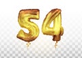 Vector realistic isolated golden balloon number of 54 for invitation decoration on the transparent background. Golden Royalty Free Stock Photo
