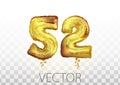 Vector realistic isolated golden foil balloon number of 52 for invitation decoration on the transparent background. Royalty Free Stock Photo