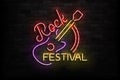 Vector realistic isolated neon sign of Rock Festival logo for template decoration on the wall background. Concept of live concert