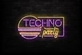 Vector realistic isolated neon sign of Techno Party logo for template decoration and invitation covering on the wall background. C