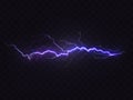 Vector realistic lightning, purple thunderstorm, design element Royalty Free Stock Photo