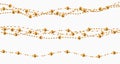 Vector realistic Line of golden beads garland thread isolated. Set for Celebratory Design, Xmas Holiday greeting card