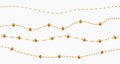 Vector realistic Line of golden beads garland thread isolated. Set for Celebratory Design, Xmas Holiday greeting card