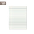 Vector realistic lined paper sheet with margins. Copybook, notebook or exercise book blank page, school organizer mockup or Royalty Free Stock Photo