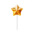 Vector realistic lollipop. Isolated orange transparent star shaped candy on a stick on white background Royalty Free Stock Photo