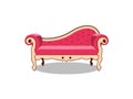 Vector realistic luxurious pink sofa with carved legs on background. Gilded antique royal couch in victorian