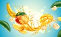 Vector realistic mango banana slice juice splash