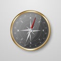 Vector Realistic Metal Golden Antique Old Vintage Compass with Windrose and Black Dial Icon Closeup Isolated on White Royalty Free Stock Photo