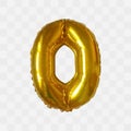 Vector realistic metallic gold letter balloon. Number zero