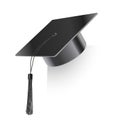 Vector realistic mortar board hat with black tassel. Graduation cap. University graduation black hat. Academic education Royalty Free Stock Photo