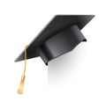 Vector realistic mortar board hat with golden tassel. Graduation cap. University graduation black hat. Academic Royalty Free Stock Photo