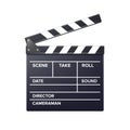 Vector realistic movie clapper slapstick front view close up isolated on background