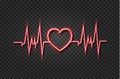 Vector Realistic Neon Heartbeat Illustration, Glowing Lines, Isolated.