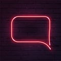 Vector realistic neon rectangle speech bubble on brick wall. Pink rectangle speech bubble neon sign.