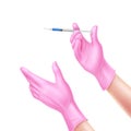 Vector realistic nurse hand in gloves with syringe