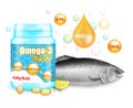 Omega 3 fish oil supplement advertising vector poster template Royalty Free Stock Photo
