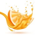 Vector realistic orange juice splash slice Royalty Free Stock Photo