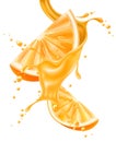 Vector realistic orange juice splash slice