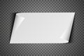 Vector realistic paper sheet with folded corner. Paper sheet A4 with shadows on transparent background. Royalty Free Stock Photo