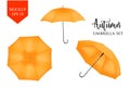 Vector realistic parasol, rain umbrella sunshade set. round mock up