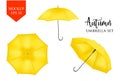 Vector realistic parasol, rain umbrella sunshade set. round mock up