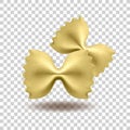 Vector realistic pasta farfalle made from flour. National italian food. Isolated object on a transparent background