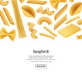 Vector realistic pasta types banner background illustration