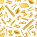 Vector realistic pasta types pattern or background illustration