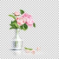 Vector realistic pink rose flower leaves bouquet Royalty Free Stock Photo