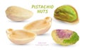 Vector realistic pistachio nuts kernel. Pistachios shell isolated on white background. Royalty Free Stock Photo