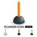 Vector realistic plunger icon in 3 styles.