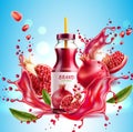 Vector realistic pomegranate juice bottle splash a Royalty Free Stock Photo