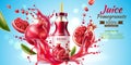 Vector realistic pomegranate juice bottle splash a Royalty Free Stock Photo