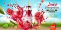 Vector realistic pomegranate juice bottle splash a Royalty Free Stock Photo