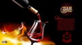 Vector Realistic Pouring Red Wine Glass. Logo advertise mock up. Vibrant background with place for your branding. 3d Royalty Free Stock Photo