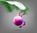 Vector christmas ball with snow-covered fir branch Royalty Free Stock Photo