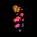 Vector realistic rainbow neon bubbles isoalted on black background, abstract light spheres on a dark backdrop, soap bubbles.