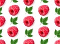 Vector realistic raspberry with mint leaves seamless pattern .