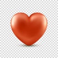 Vector realistic red heart isolated on transparent background. Decorative design element for Valentine`s Day, love card, wedding Royalty Free Stock Photo