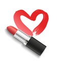 Vector realistic red lipstick with heart shaped lipstick smear isolated on white background Royalty Free Stock Photo