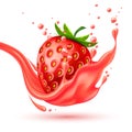 Vector realistic red strawberry juice splash Royalty Free Stock Photo