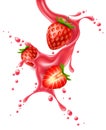 Vector realistic red strawberry juice splash Royalty Free Stock Photo