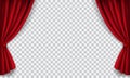 Vector realistic red velvet open curtains isolated on transparent background Royalty Free Stock Photo