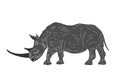 Vector realistic rhino stands isolated on a white background. African animals. Vector hand drawn illustration.