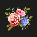 Vector realistic rose bouquet leaves pattern Royalty Free Stock Photo