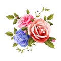 Vector realistic rose bouquet leaves pattern Royalty Free Stock Photo