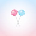 Vector realistic round blue and pink lollipops. Cute isolated illustration of two three-dimensional colorful glossy candies Royalty Free Stock Photo