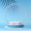 Vector realistic round podium 3d tropical leaves