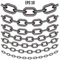 Vector realistic sagging steel chain set. Set with shadow isolated on white background