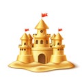 Vector realistic sand castle, fort fortress towers